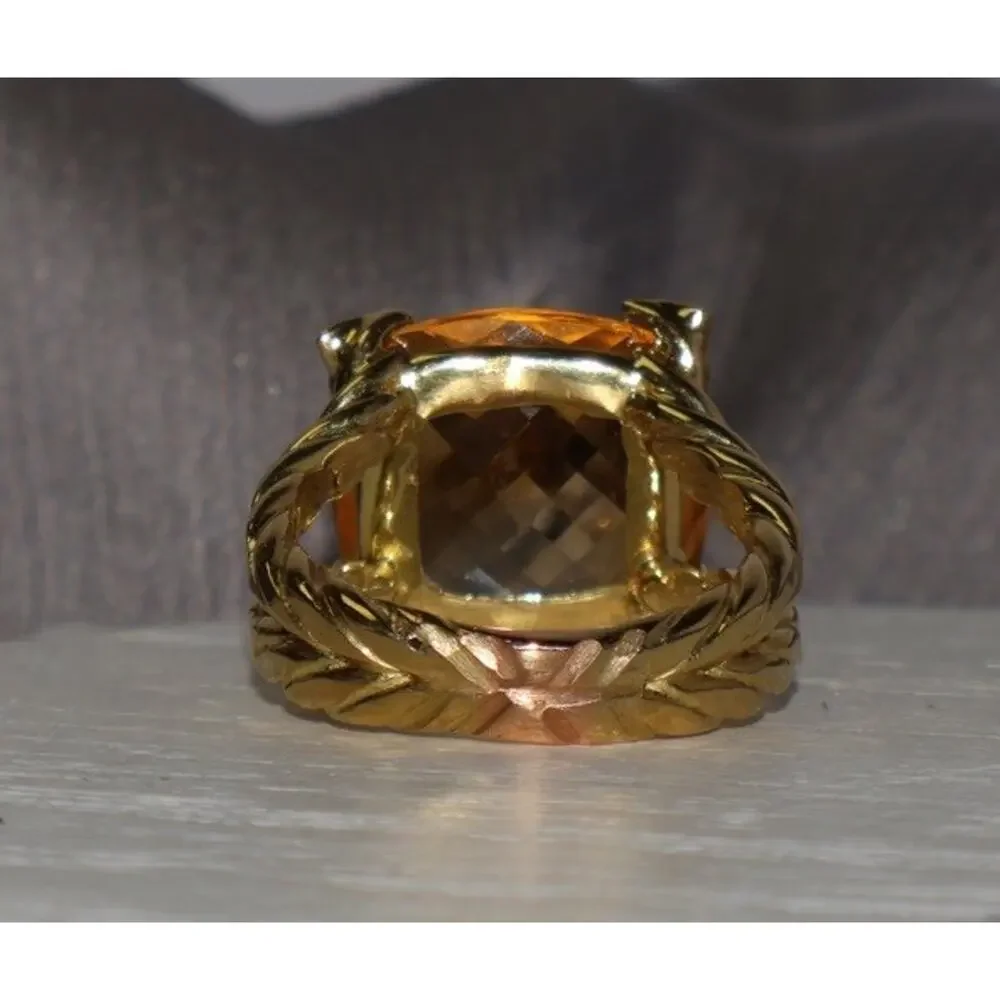 David Yurman 18k Yellow Gold Cushion Citrine & Diamond Ring 9.5G / Sz 6.5 - Picture 3 of 7